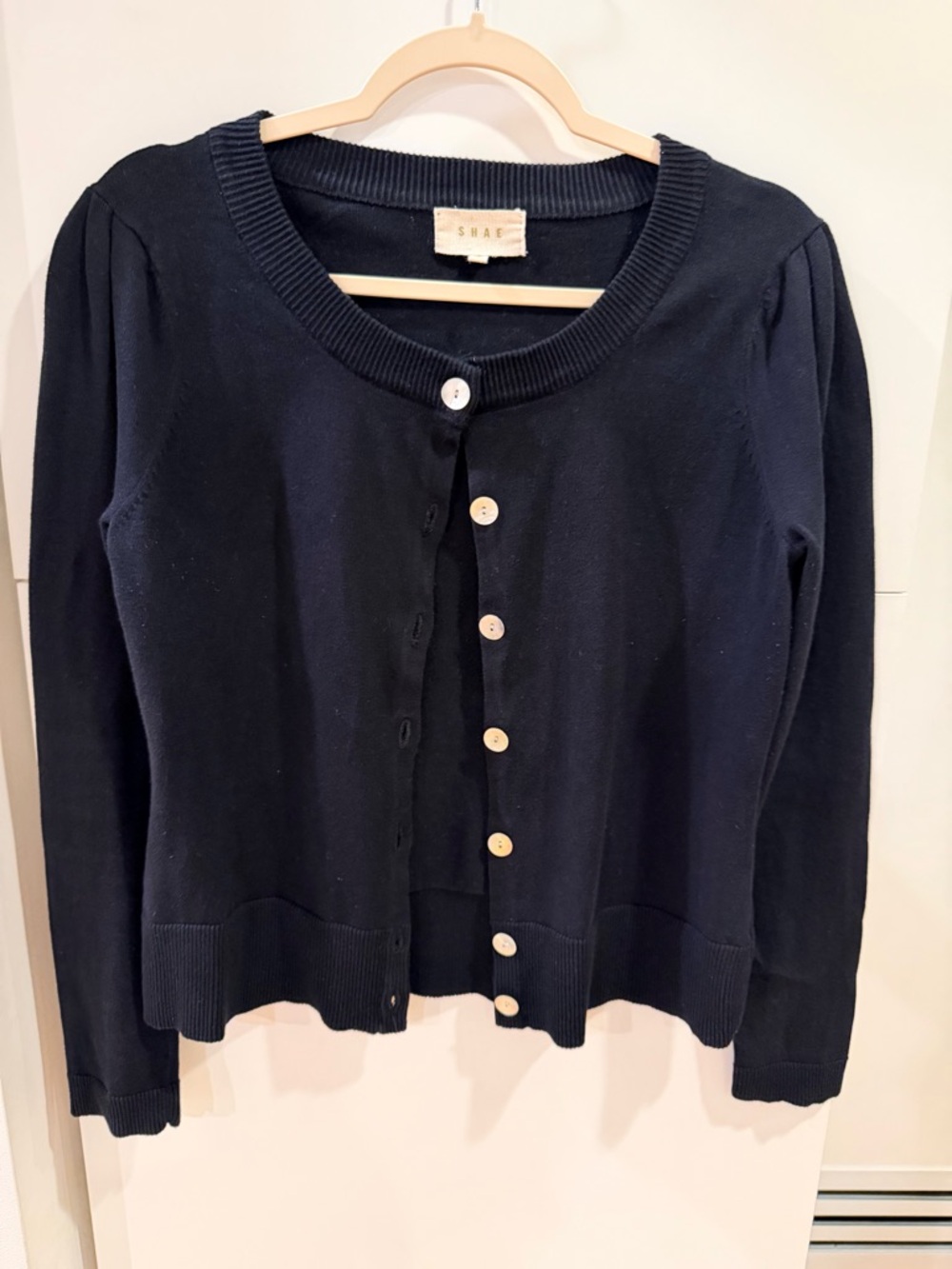 SHAE Black Button Front Cardigan Puff Sleeve Sweater Size L